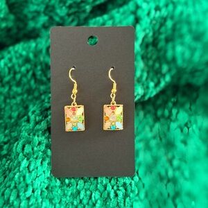 Vibrant Gold and Multicolor Geometric Earrings